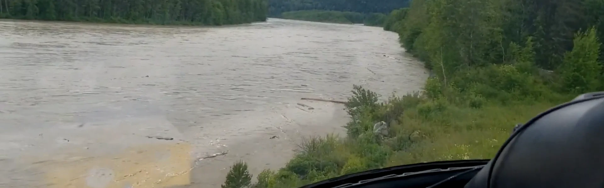 Screenshot of video of Skeena River flooding 2021