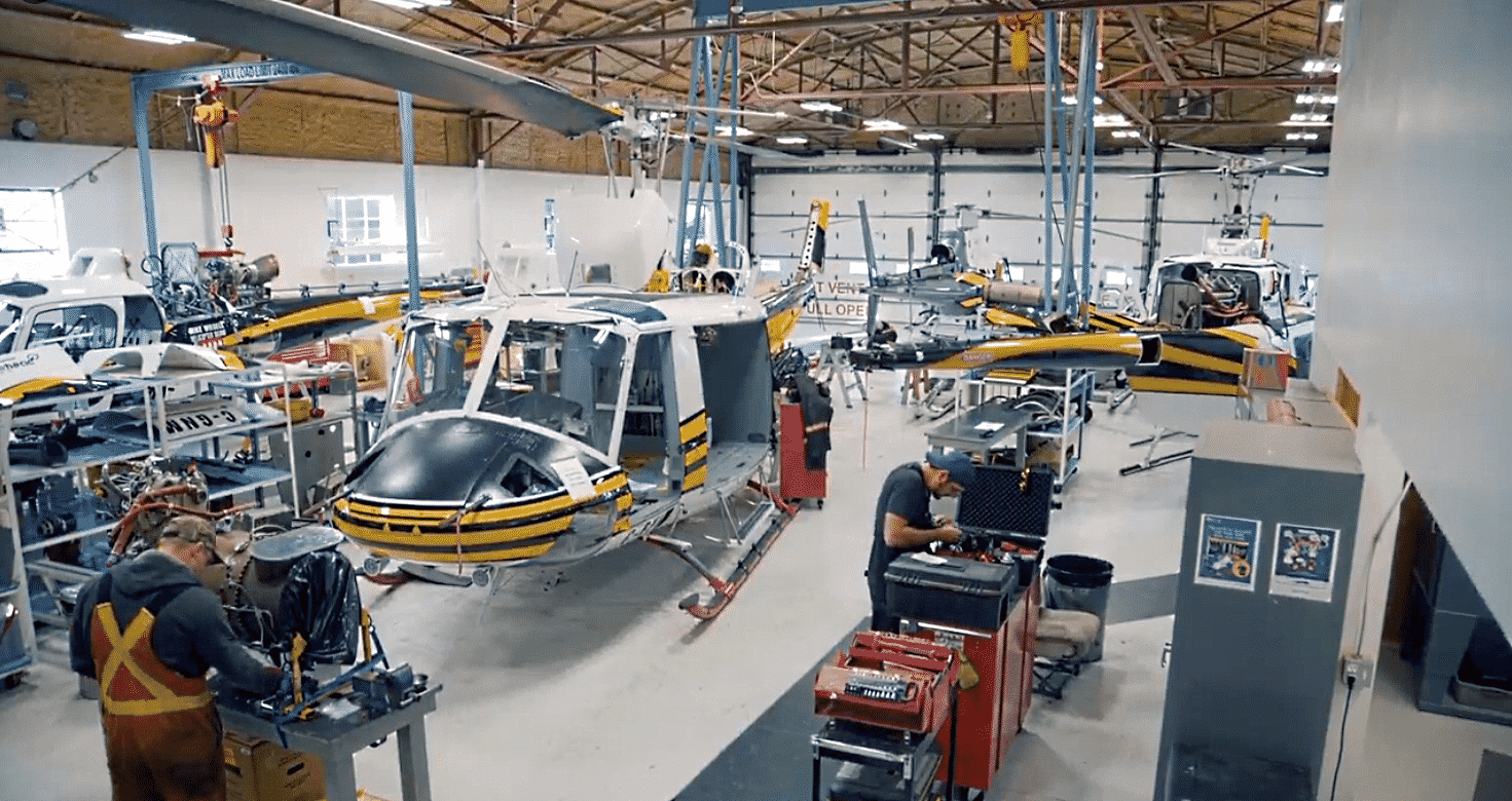 View of yellowhead helicopters maintenance hangar