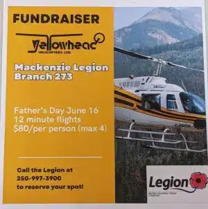 Fundraiser helitours for Mackenzie Legion